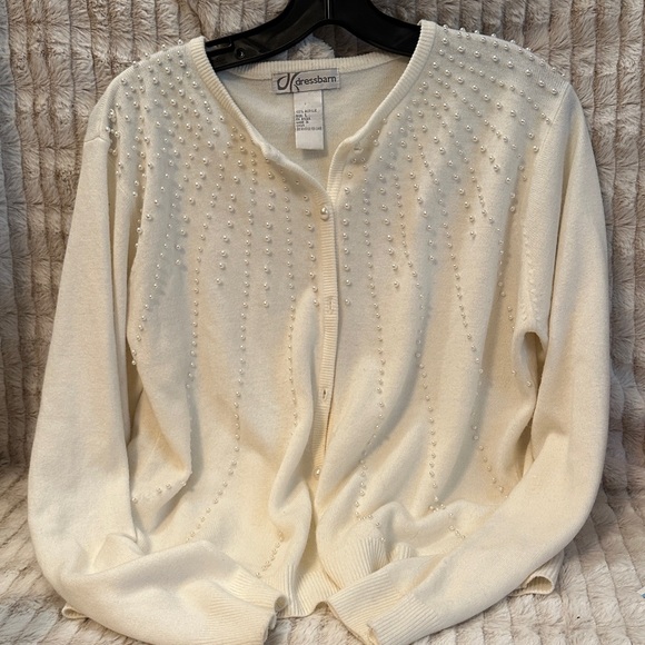 dressbarn Sweaters - Dressbarn Women's White Cardigan with Pearl Details